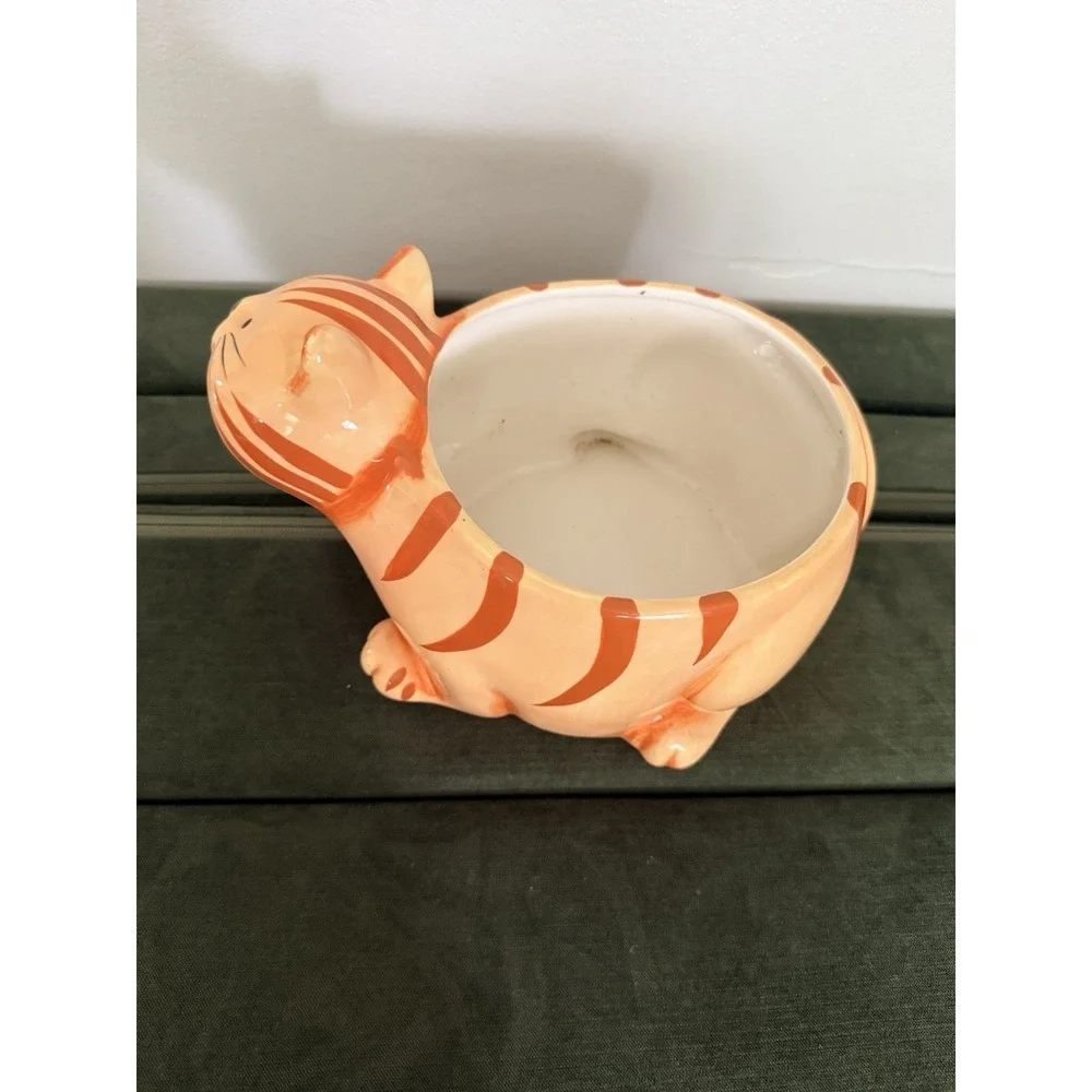 Orange Tabby Cat Planter Ceramic Fat Chunky Kitty‎ Cat
